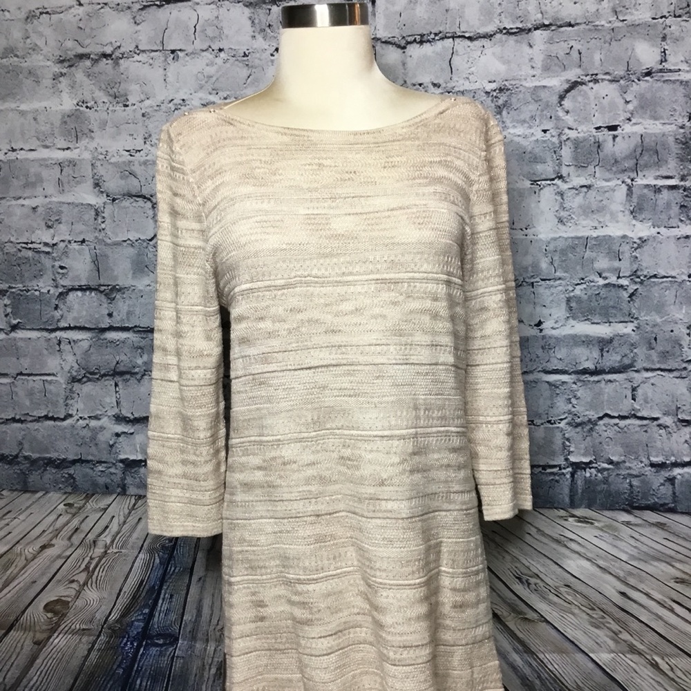 Knit Metallic Long Sweater Tunic 3/4 Sleeve
